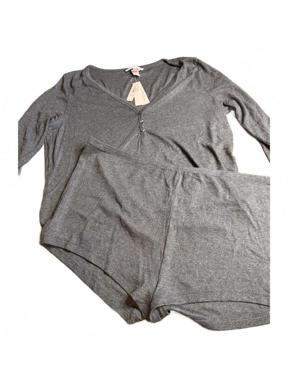 Victoria's Secret Modal Pajama Set Gray Long Sleeve Shorts NWT XXL